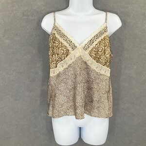 Secret‎ Treasures Brown Leopard Print Lace Trim Cami Top Size L Babydoll